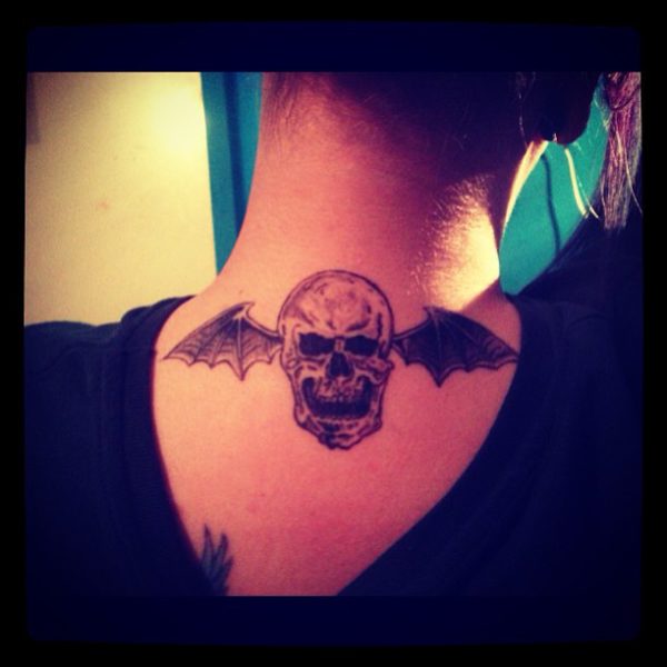 Bat Skull Tattoo On Neck