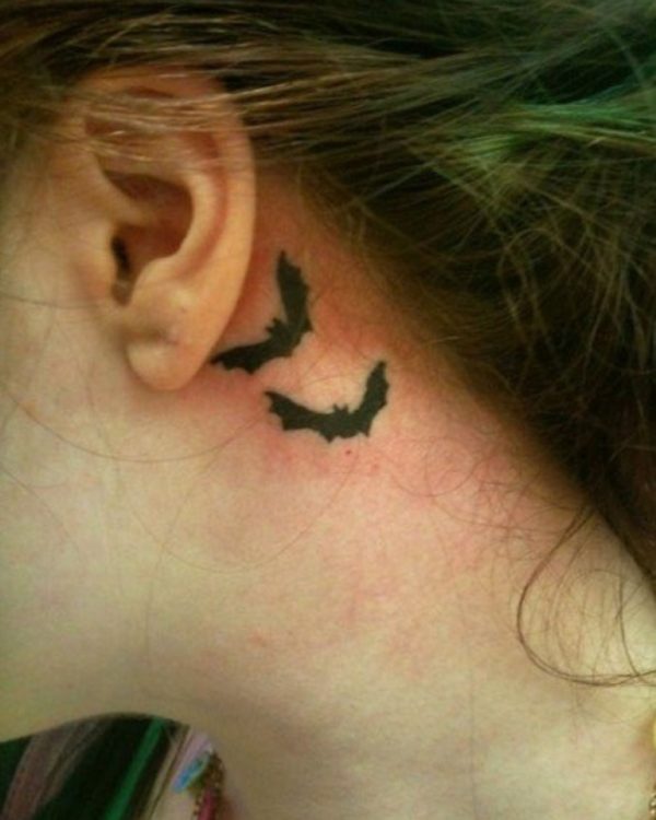 Bat Tattoo On Neck Behind Ear