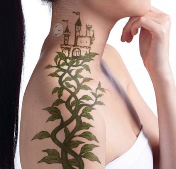 Beautiful Green Vine Tattoo On Neck