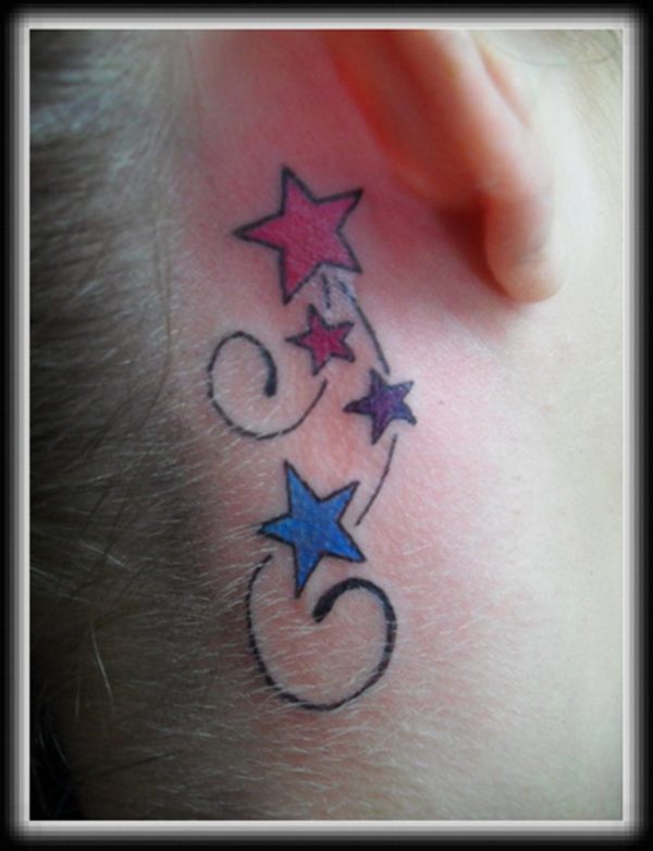 Beauitiful Small Stars Neck Tattoo