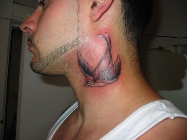 Beautiful Bird Tattoo On Neck