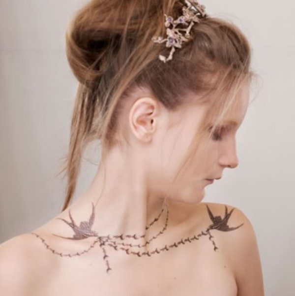 Beautiful Birds Tattoo Design On Neck