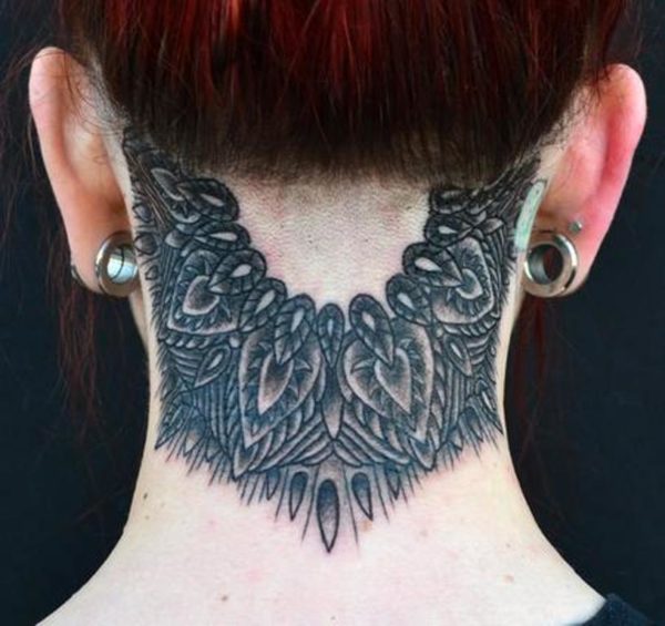 Beautiful  Black And Grey Tattoo On Neck