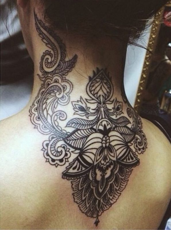 Beautiful Black Mandala Tattoo On Neck