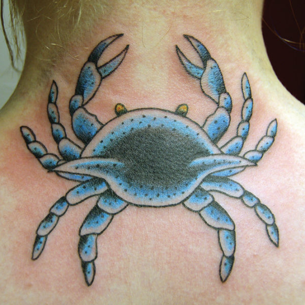 Beautiful Blue Crab Neck Tattoo