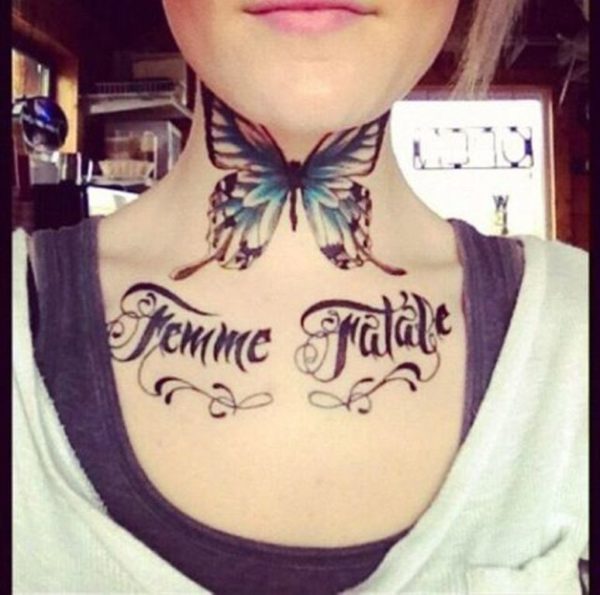 Beautiful Butterfly Tattoo On Neck