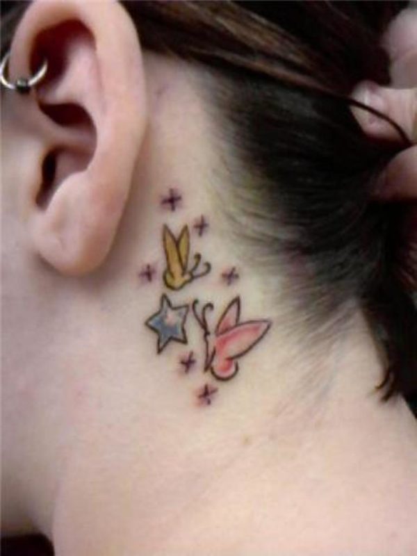 Beautiful Colored Butterfly Tattoo On Neck