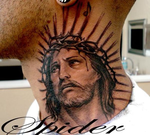 Beautiful Jesus Tattoo On Neck
