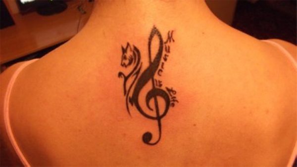 Beautiful Music Tattoo On Neck