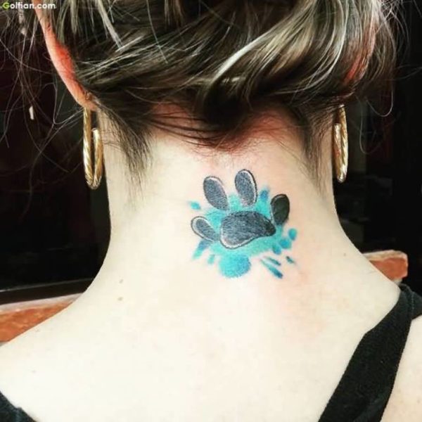 Beautiful Paw Tattoo On Neck