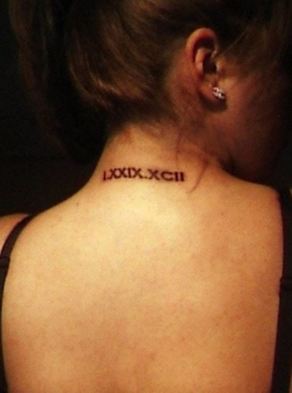 Beautiful Roman Numeral Tattoo On Neck Back