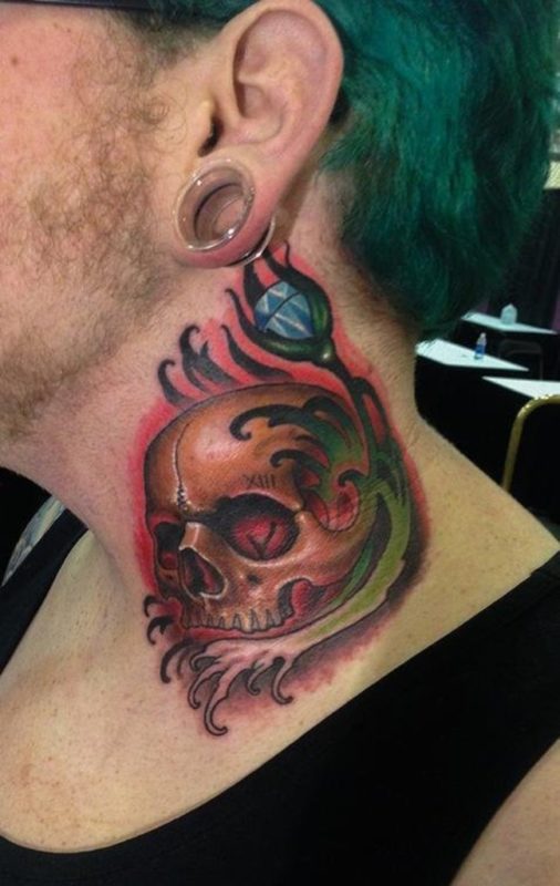 Beautiful Skull Neck Tattoo