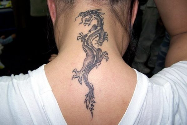 Beautiful Tribal Dragon Tattoo On Neck