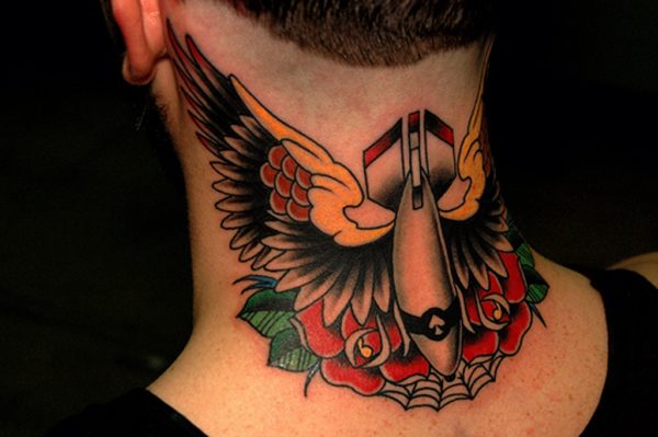 Best Wing Tattoo On Neck 