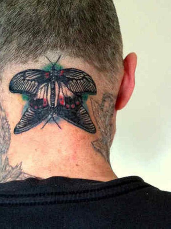 Big Butterfly Tattoo On Neck