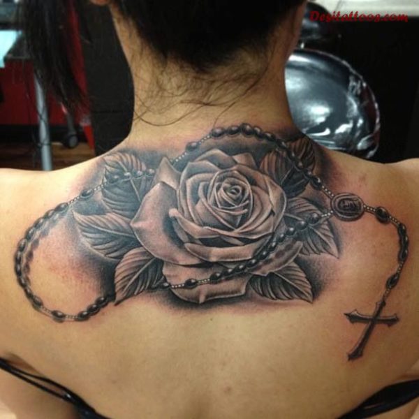 Big Rose Tattoo On Neck