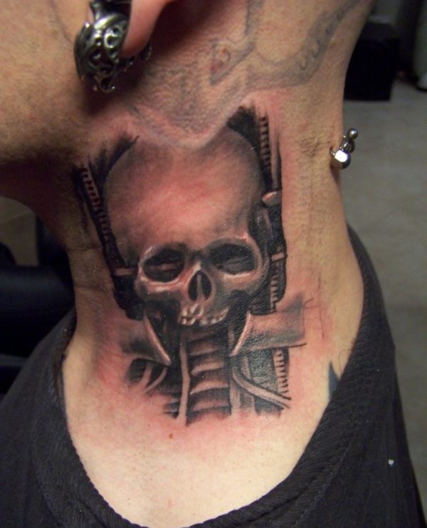 Bio Skull Neck Tattoo