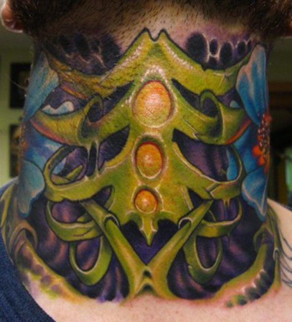 Biomech Organic Neck Tattoo