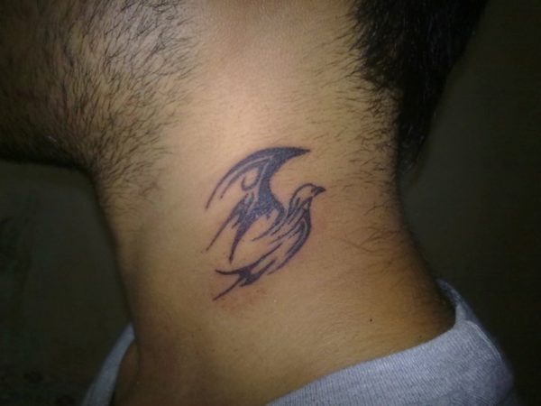 Bird Tribal Tattoo On Side Neck