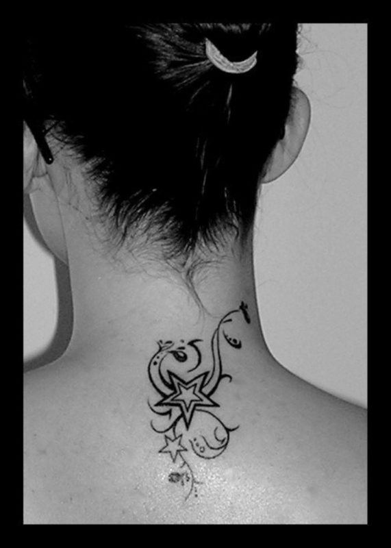 Black And White Stars Neck Tattoo