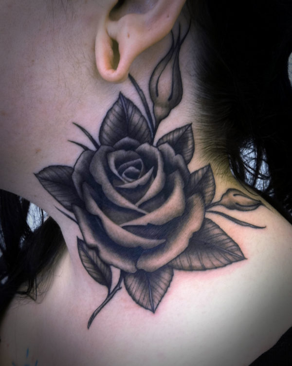 Black And Grey Big Rose Tattoo Design