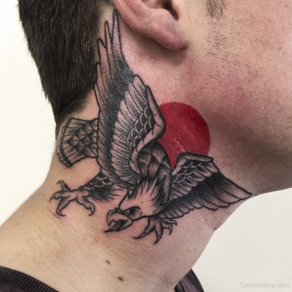 Black And Grey Eagle Tattoo Neck