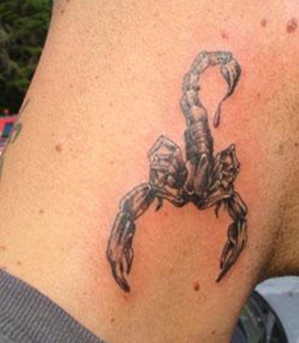 Black And Grey Scorpio Tattoo On Neck