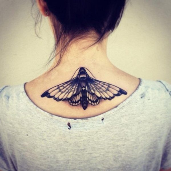 Black And White Butterfly Tattoo On Neck