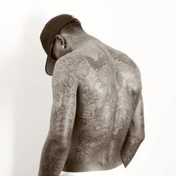 Black And White Jr Smith Neck Tattoo