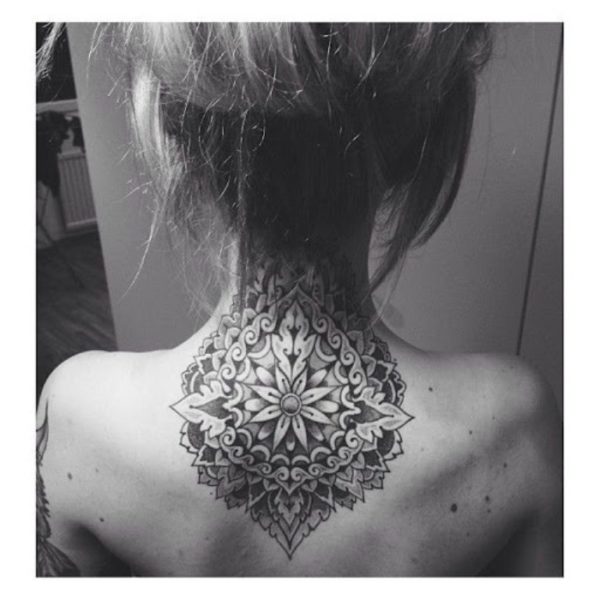 Black And White Lotus Neck Tattoo