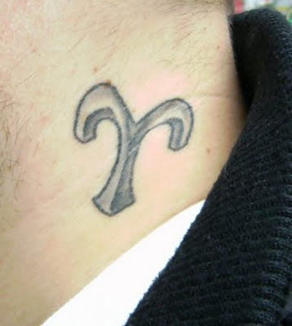 Black Aries Tattoo On Side Neck