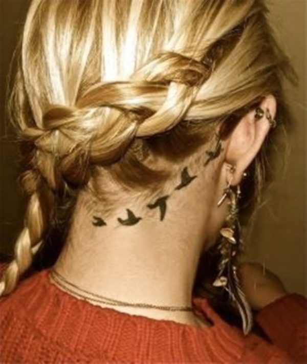 Black Birds Tattoo Design On Neck Back