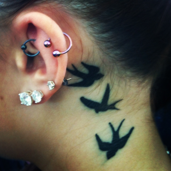 Black Birds Tattoo On Neck 