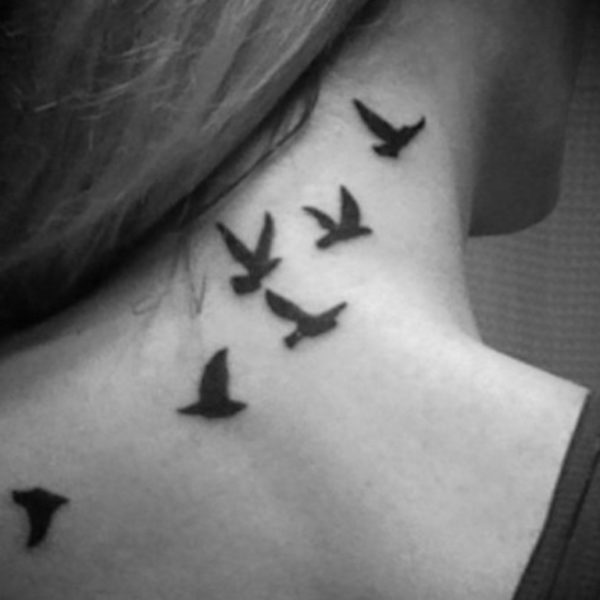 Black Birds Tattoo On Neck