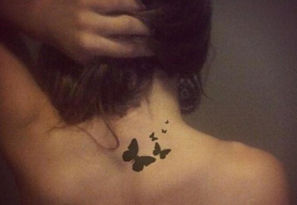 Black Butterflies Tattoo On Neck