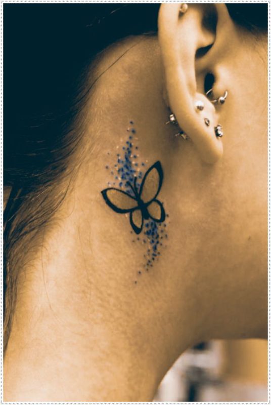 Black Butterfly Tattoo Design On Side Neck