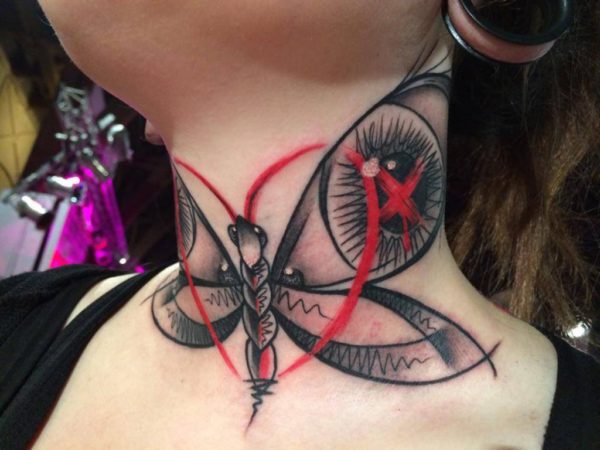 Black Butterfly Tattoo On Neck