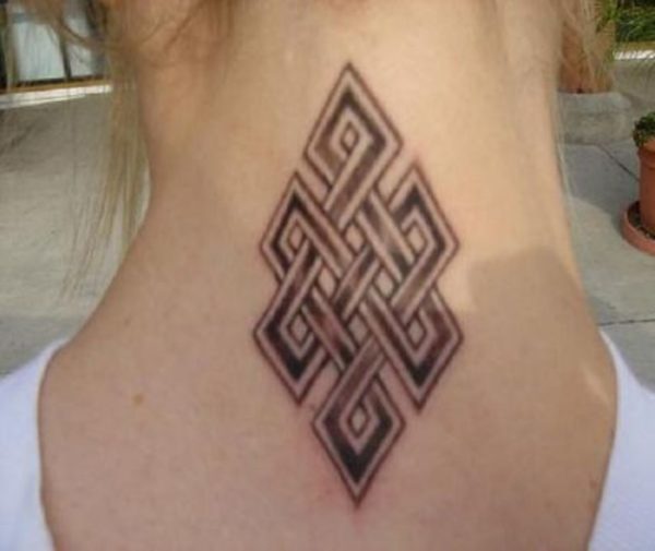 Black Celtic Knot Tattoo On Neck 