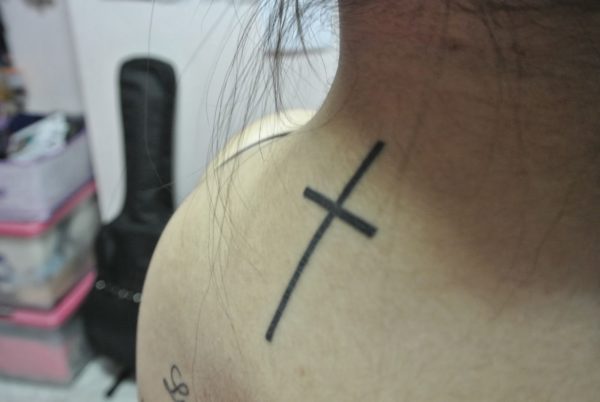 Black Cross Neck Tattoo