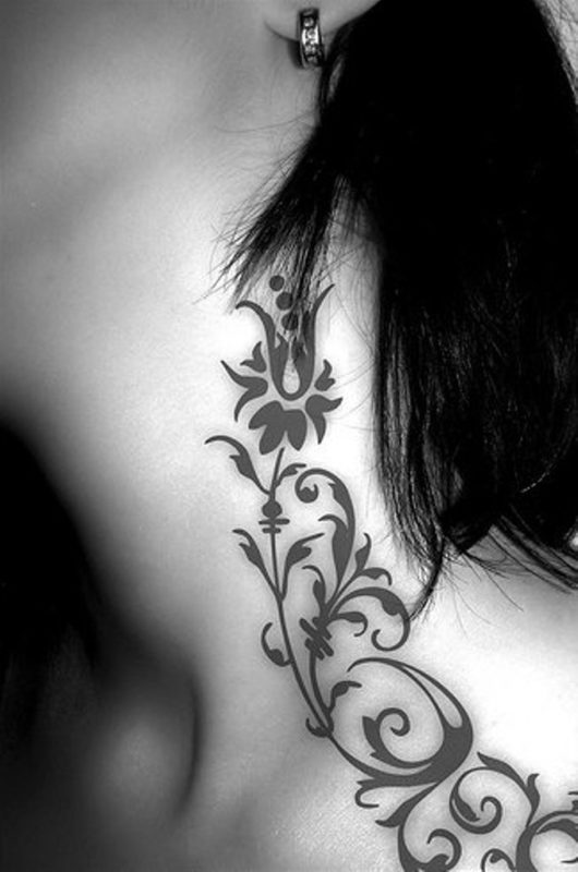 Black Design Tattoo On Neck