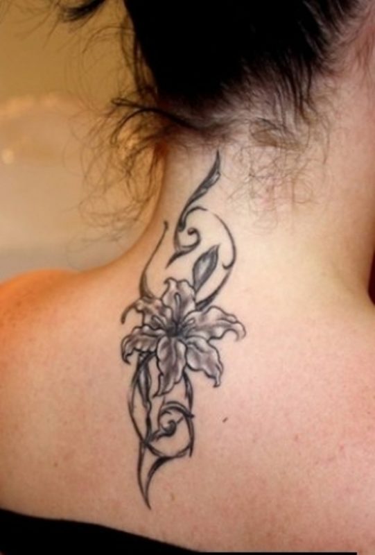 Black Flower Tattoo On Neck