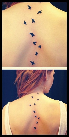 Black Flying Birds Tattoo On Neck