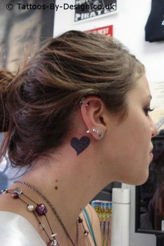 Black Heart Tattoo On Neck Behind Ear