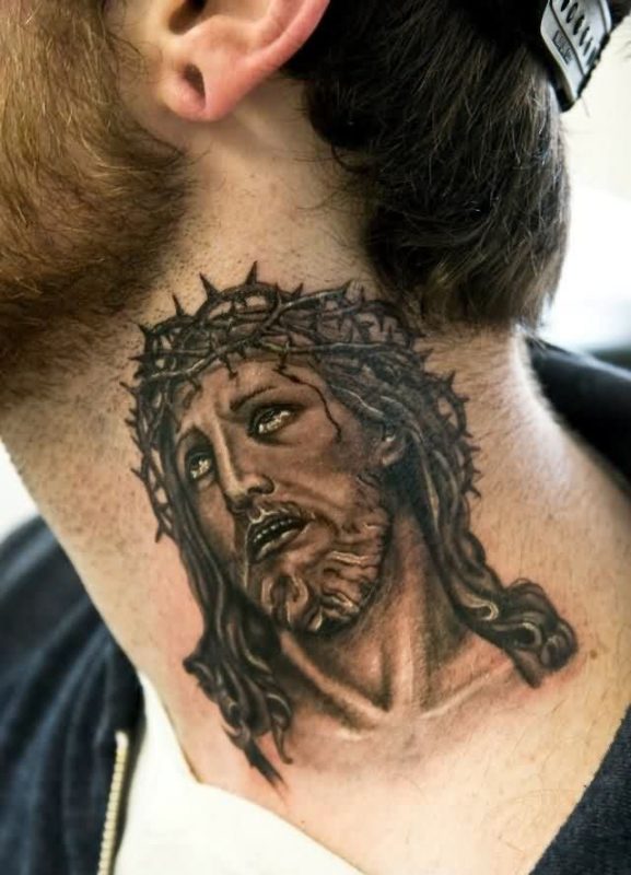 Black Jesus Neck Tattoo Design