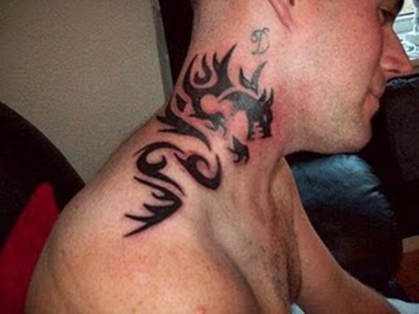 Black Large Dragon Neck Tattoo