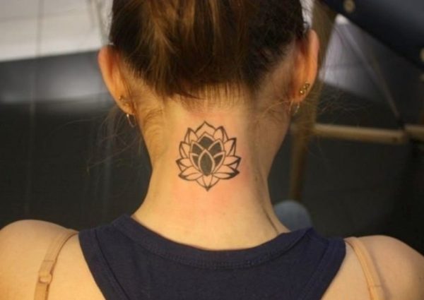 Black Lotus Tattoo On Back Neck