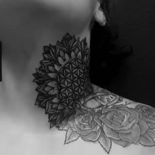 Black Mandala Neck Tattoo Design