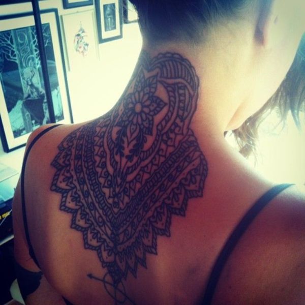 Black Mandala Tattoo On Neck