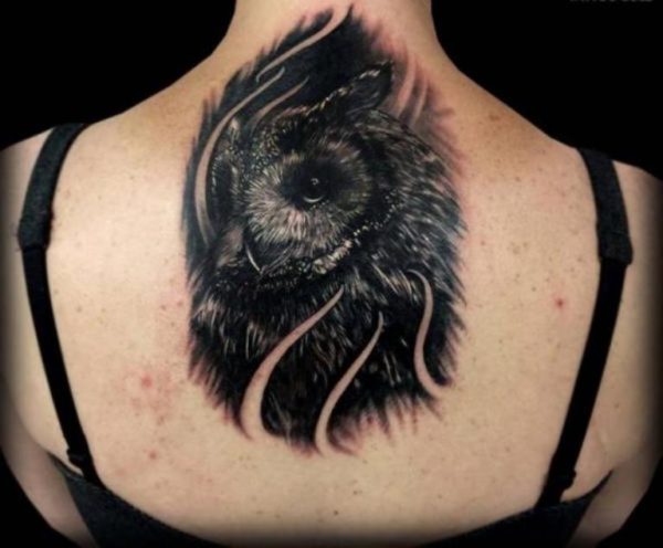 Black Owl Neck Tattoo