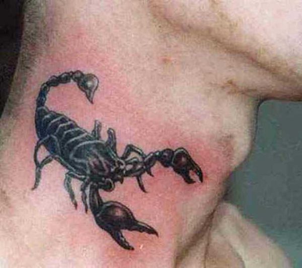 Black Scorpion Zodiac Sign Tattoo On Left Neck